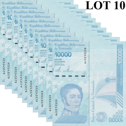 Venezuela 10000 2019 P 109(2) Narrow Security Thread Lot 10 p 1/10 Bundle UNC