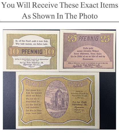 Germany Notgeld SCHOENBERG 10 25 50 Pfennig 1922 Full Set 3 pcs