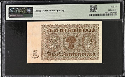 Germany 2 Deutsche Mark 1948 P 2 Stamp on P 174 UNC PMG 66 EPQ 2nd TOP POP