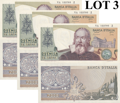Italy 2000 Lire 1983 P 103 Random Signatures UNC Lot 3 pcs