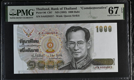 Thailand Commemorative 1000 Baht 1992 P 96 UNC PMG 67 EPQ 3rd TOP POP