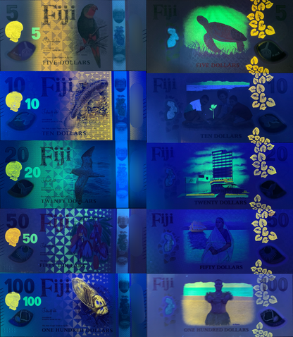 Fiji 5 10 20 50 100 Dollars 2026 P New Design Polymer UNC set 5 p AA Match S/N