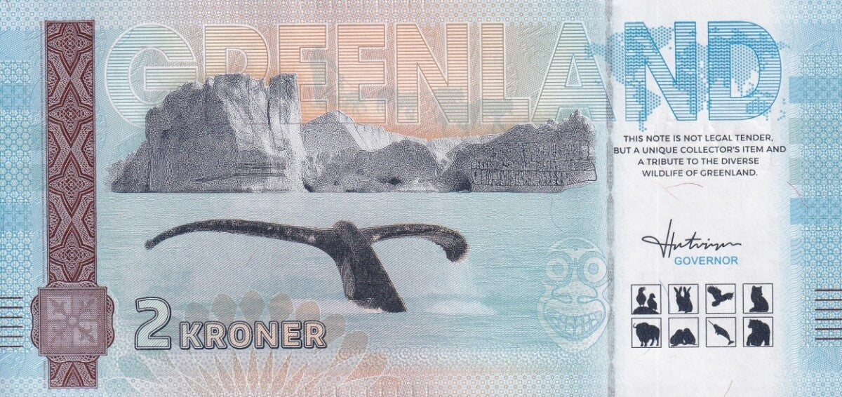 Greenland Souvenir Note 2 Krone Greenland Arctic Hare UNC Test Note