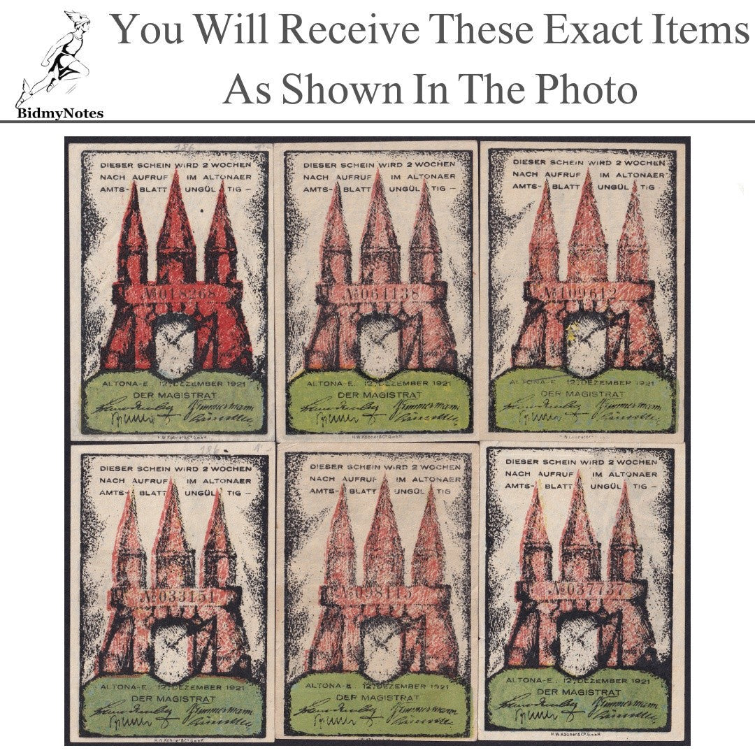 Germany Notgeld ALTONA 20 30 40 60 70 80 Pfennig 1921 Set 6 pcs