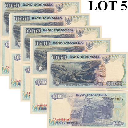 Indonesia 1000 Rupiah 1992 / 1997 P 129f UNC 1/20 Bundle Lot 5 pcs