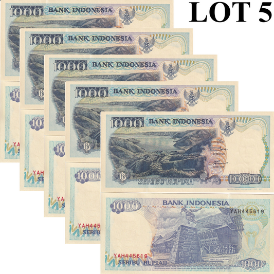 Indonesia 1000 Rupiah 1992 / 1997 P 129f UNC 1/20 Bundle Lot 5 pcs