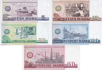 Germany 5 10 20 50 100 Mark DDR 1971-1975 P 27b 28b 29a 30b 31a UNC Set 5 pcs