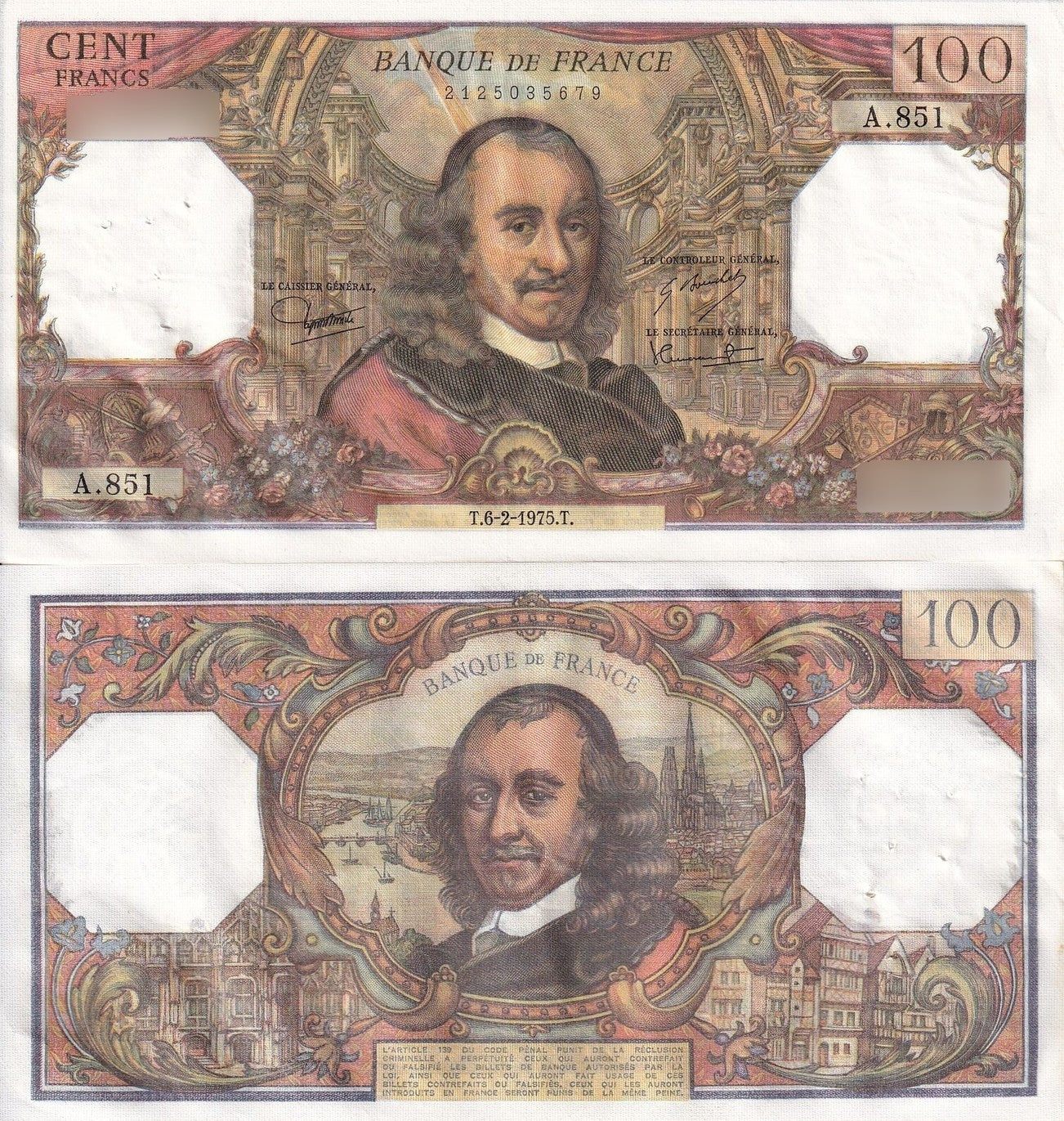 France 100 Francs 1975 P 149e EF WITH HOLE