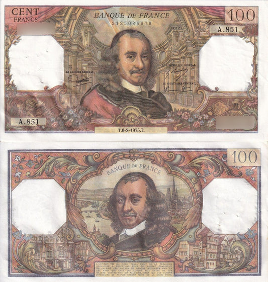 France 100 Francs 1975 P 149e EF WITH HOLE