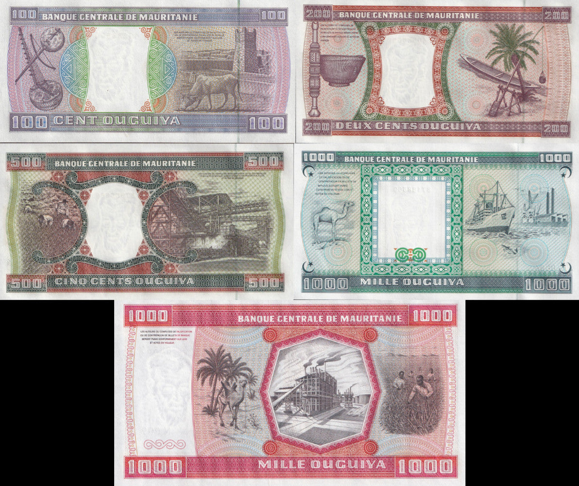 Mauritania 100-1000 Ouguiya 1981-2002 P 3D - P 4K UNC Set 5 Matching S/N No 4/7