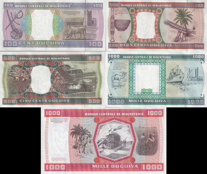 Mauritania 100-1000 Ouguiya 1981-2002 P 3D - P 4K UNC Set 5 Matching S/N No 4/7
