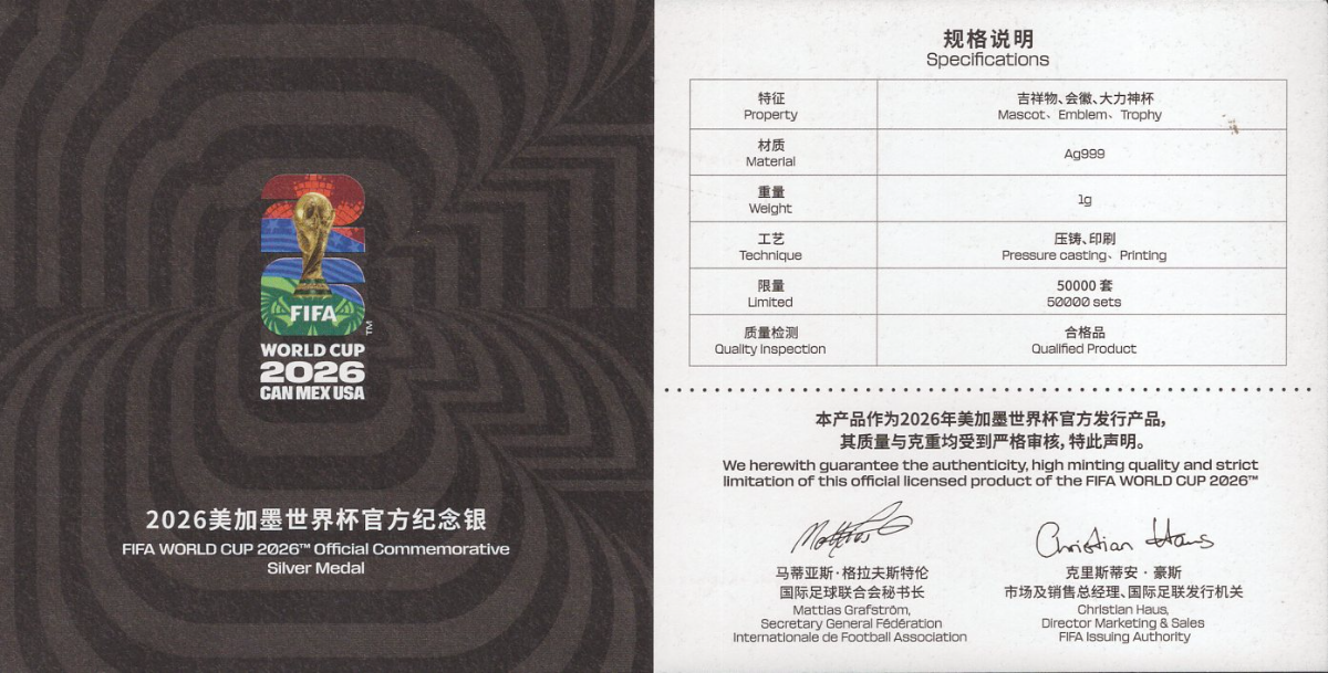 FIFA World Cup 2026 COMM.  Silver Note Ag 999 Official Licensed With Folder