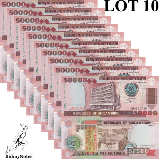 Mozambique 50000 Meticais 1993 P 138 UNC 1/10 Bundle LOT 10 pcs