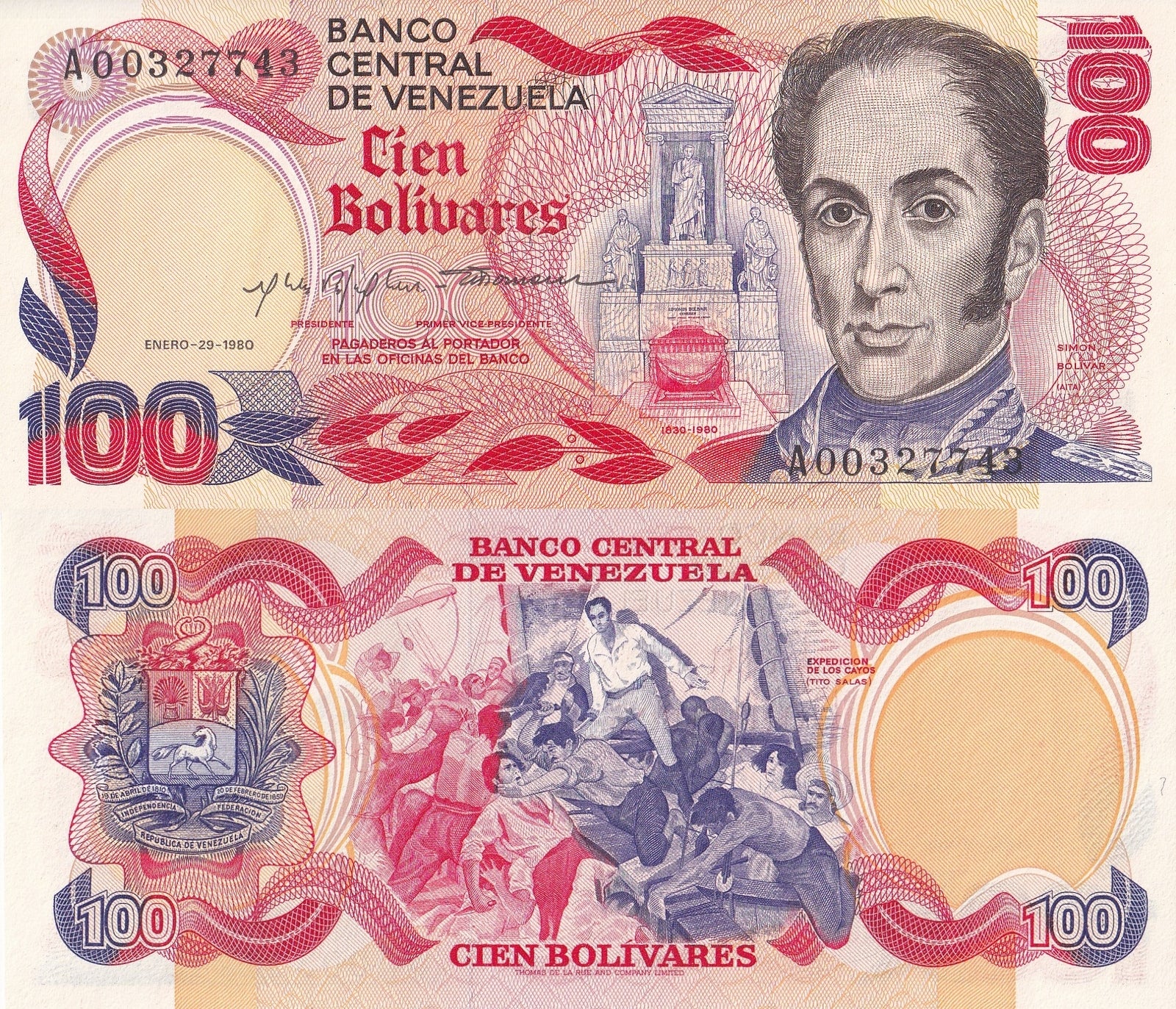 Venezuela 100 Bolivares 1980 P 59 Commemorative UNC