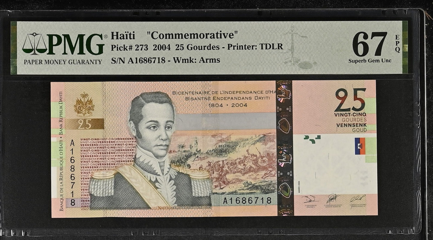 Haiti Commemorative 25 Gourdes 2004 P 273 UNC PMG 67 EPQ 2nd TOP POP