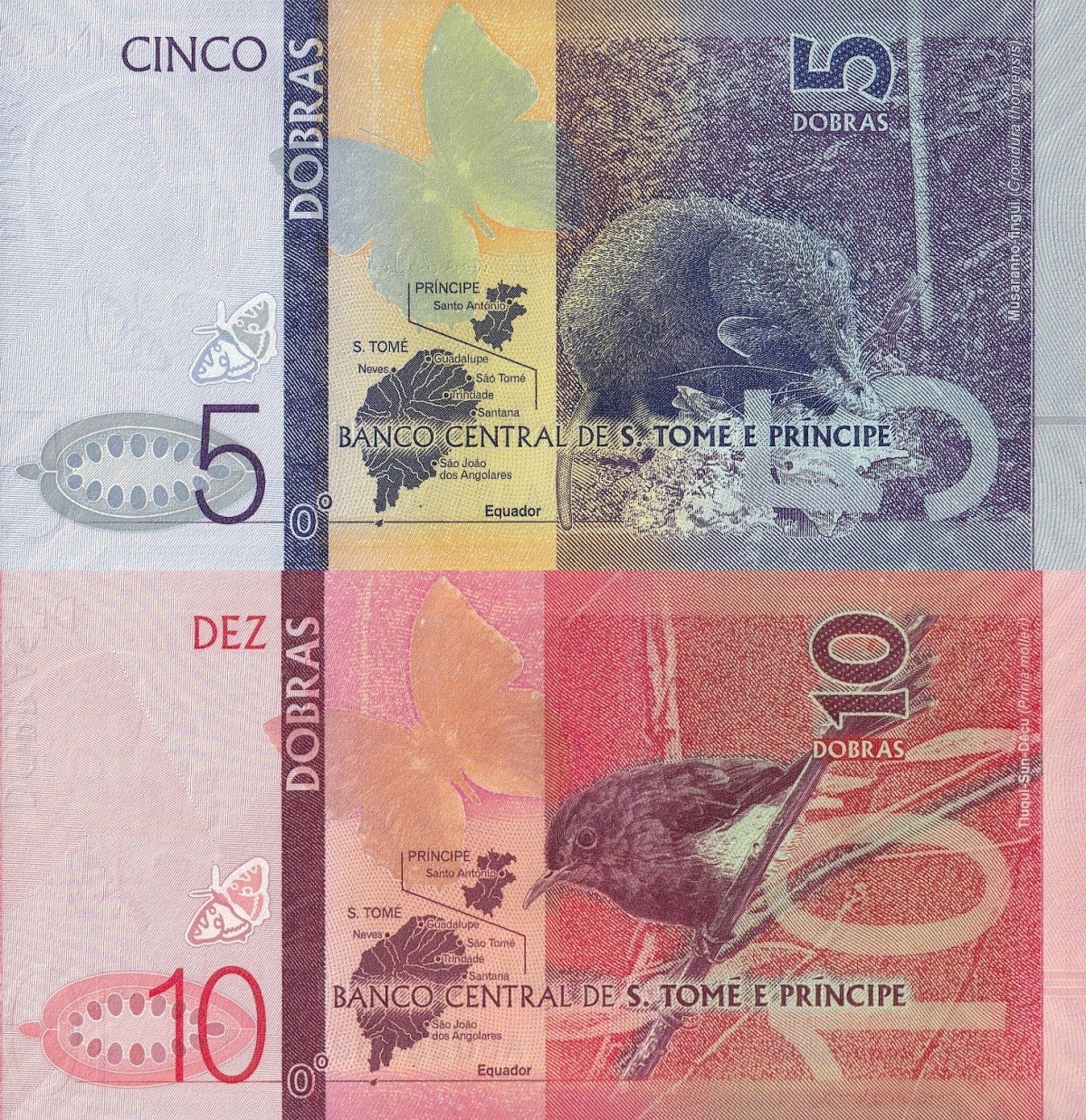 Sao Tome E Principe 5 10 Dobras 2020-2023 P 76 77 UNC Set 2 pcs