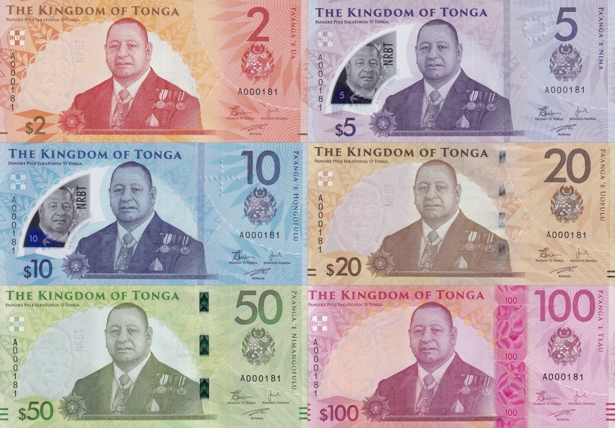 Tonga 2-100 Pa'anga 2023 P 50-55 Paper Polymer UNC Set 6 p Match LOW No. 181 W/F