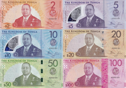 Tonga 2-100 Pa'anga 2023 P 50-55 Paper Polymer UNC Set 6 p Match LOW No. 181 W/F