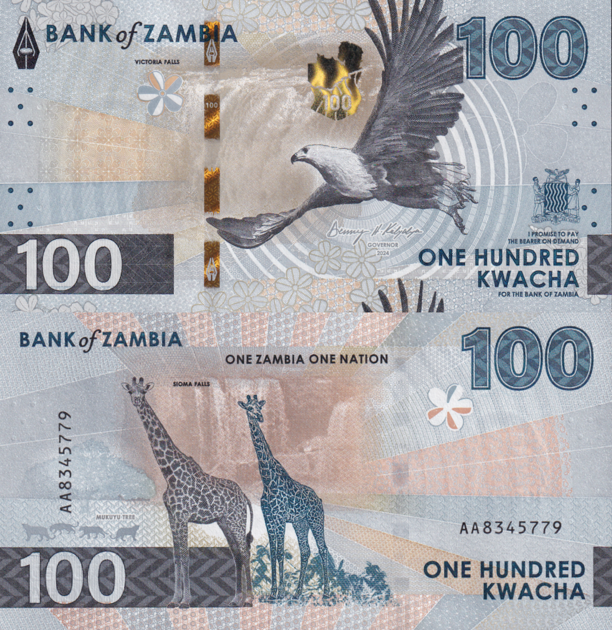 Zambia 100 Kwacha 2024 2025 P New Issue UNC AA First Prefix LOT 3 pcs