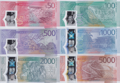 Jamaica 50-5000 Dollars 2022-2023 P 96 97 98 99-101 Polymer UNC COMM. Set 6 pcs