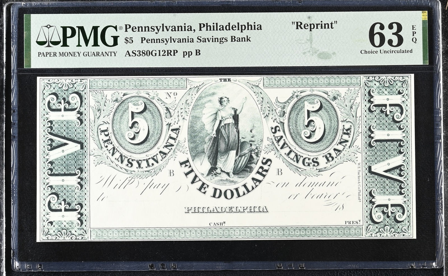 Pennsylvania Philadelphia Reprint 5-20 Obsolet BankNote UNC PMG 63-66 EPQ Set 3