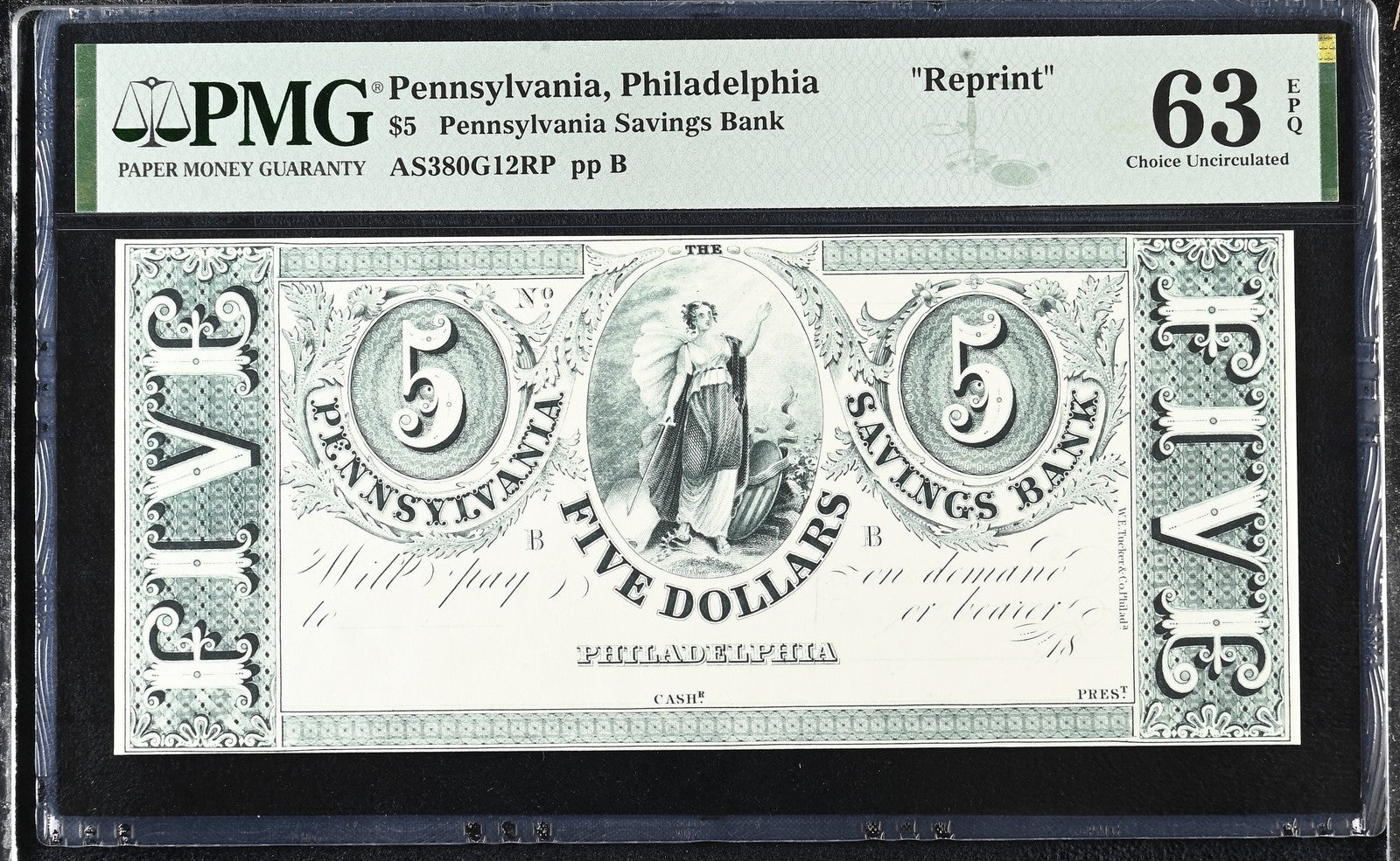 Pennsylvania Philadelphia Reprint 5-20 Obsolet BankNote UNC PMG 63-66 EPQ Set 3