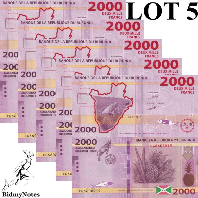 Burundi 2000 Francs 2018 P 52 UNC 1/20 Bundle LOT 5 pcs