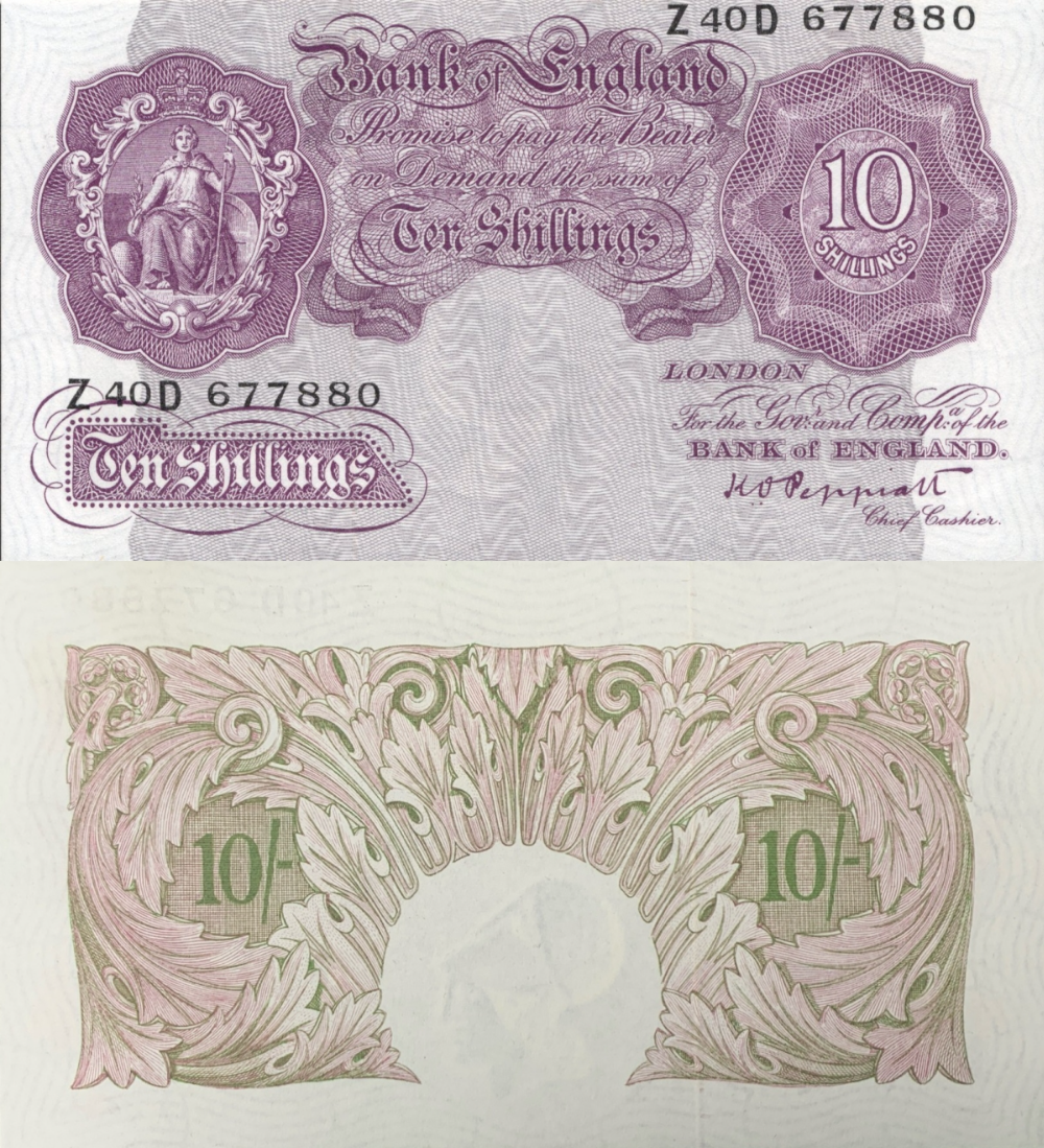 Great Britain 10 Shillings ND 1940-1948 P 366 UNC