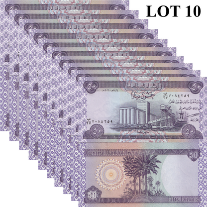 Iraq 50 Dinars 2003 P 90 UNC 1/10 Bundle Lot 10 pcs