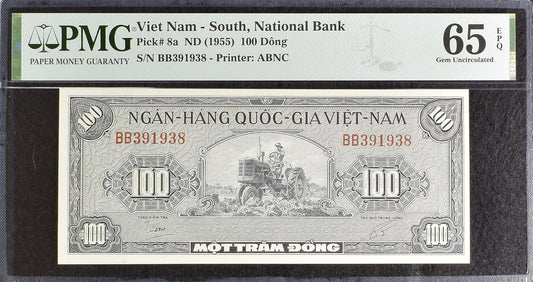 Viet Nam South National Bank 100 Dong ND (1955) P 8a UNC PMG 65 EPQ