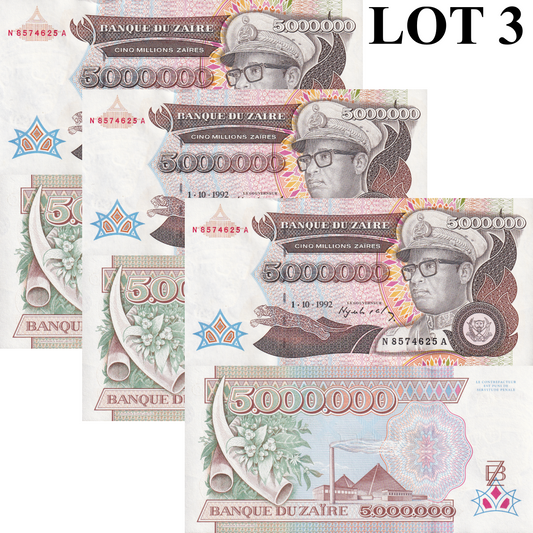 Zaire 5000000 Zaires 1992 P 46 UNC LOT 3 pcs