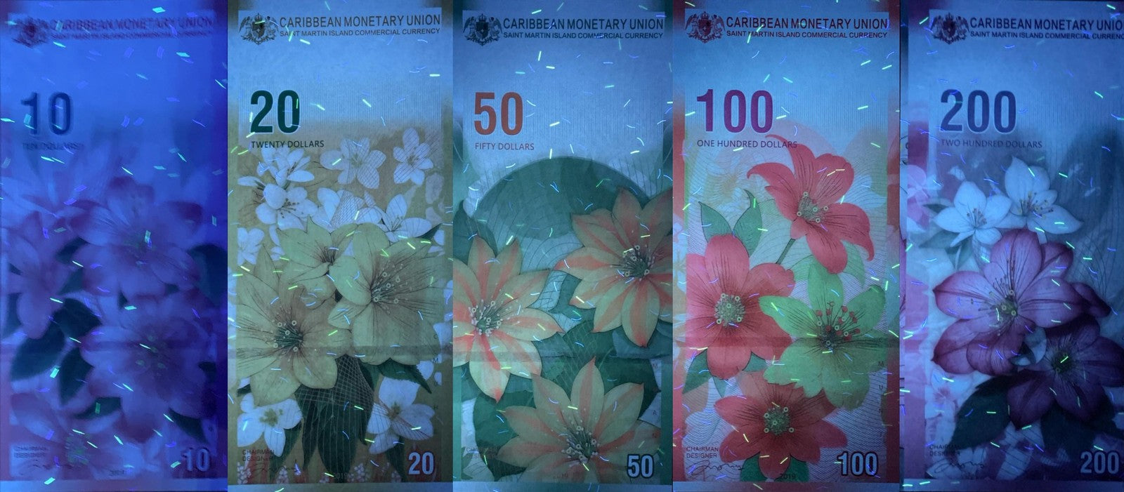 Caribbean Saint Martin Notes Bird & Flower COMM. Banknotes Full Set 5 pcs UNC