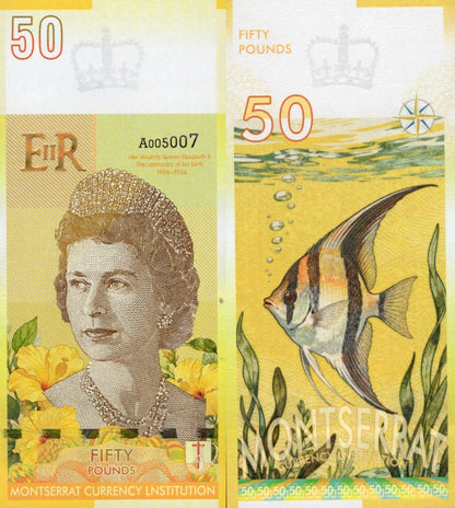 East Caribbean States 2022 MONTSERRAT 50 £ TEST NOTE QUEEN ELIZABETH II UNC