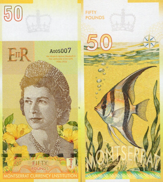 East Caribbean States 2022 MONTSERRAT 50 £ TEST NOTE QUEEN ELIZABETH II UNC