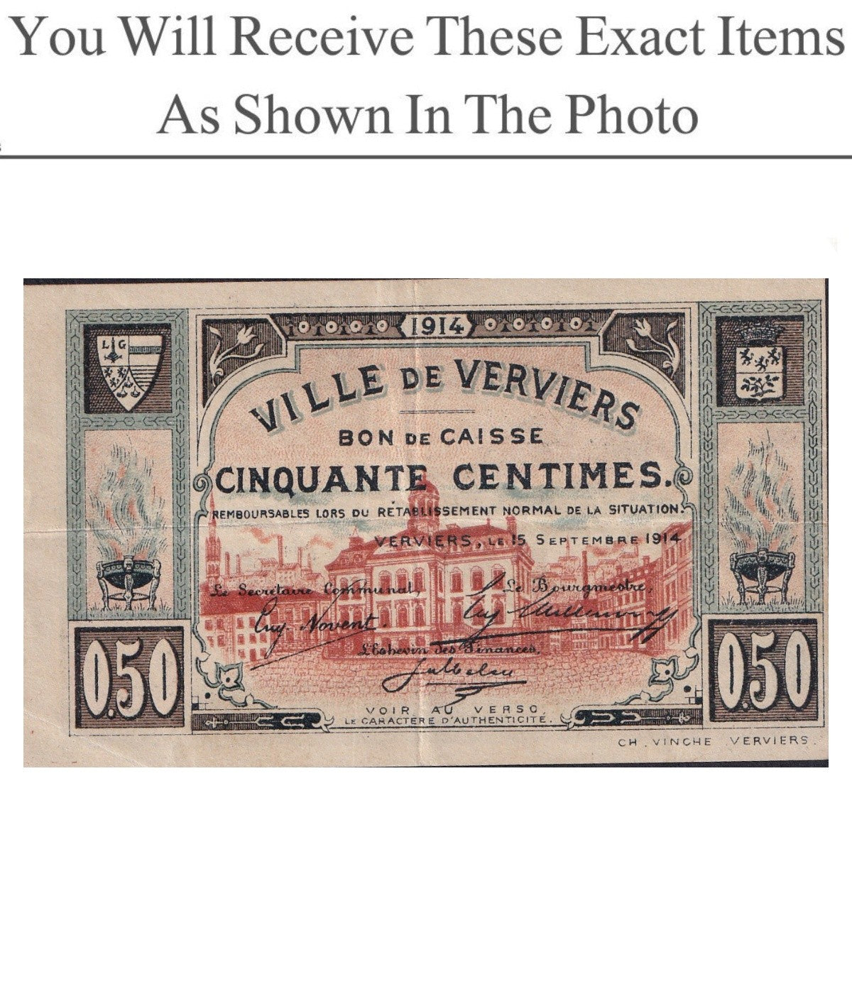 Belgium Notgeld VERVIERS 50 Centimes 1914
