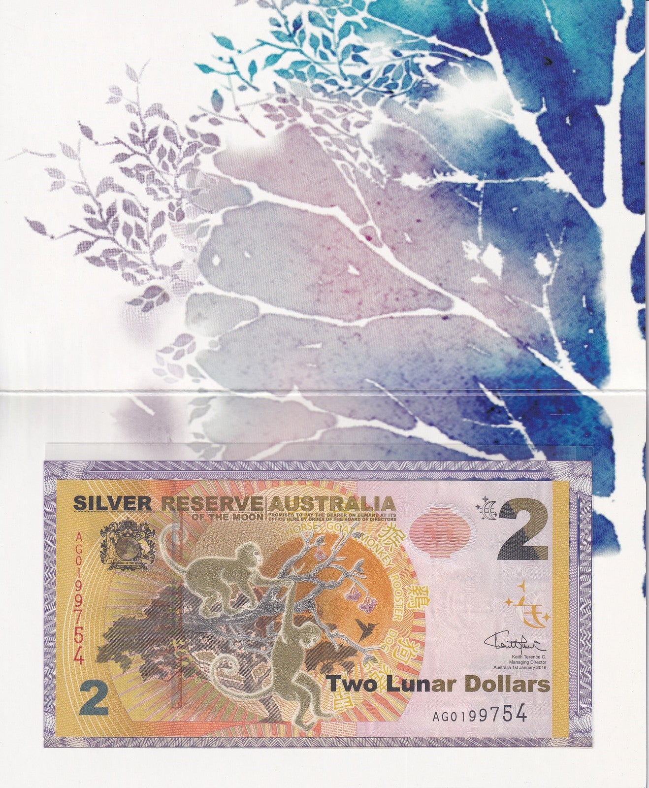 Australia 2 Lunar 2016 UNC Fancy Monkey Silver Reserve of the Moon With Folder