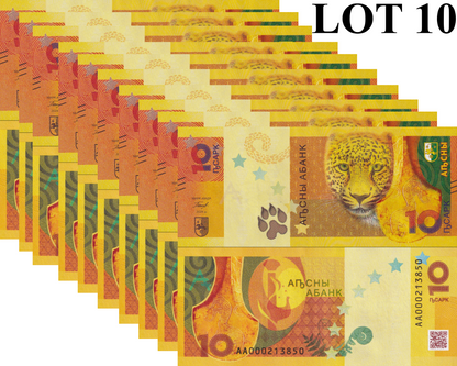 Abkhazia 10 Apsar 2024 P 3 New Leopard UNC COMM. AA Prefix 1/10 Bundle LOT 10 p