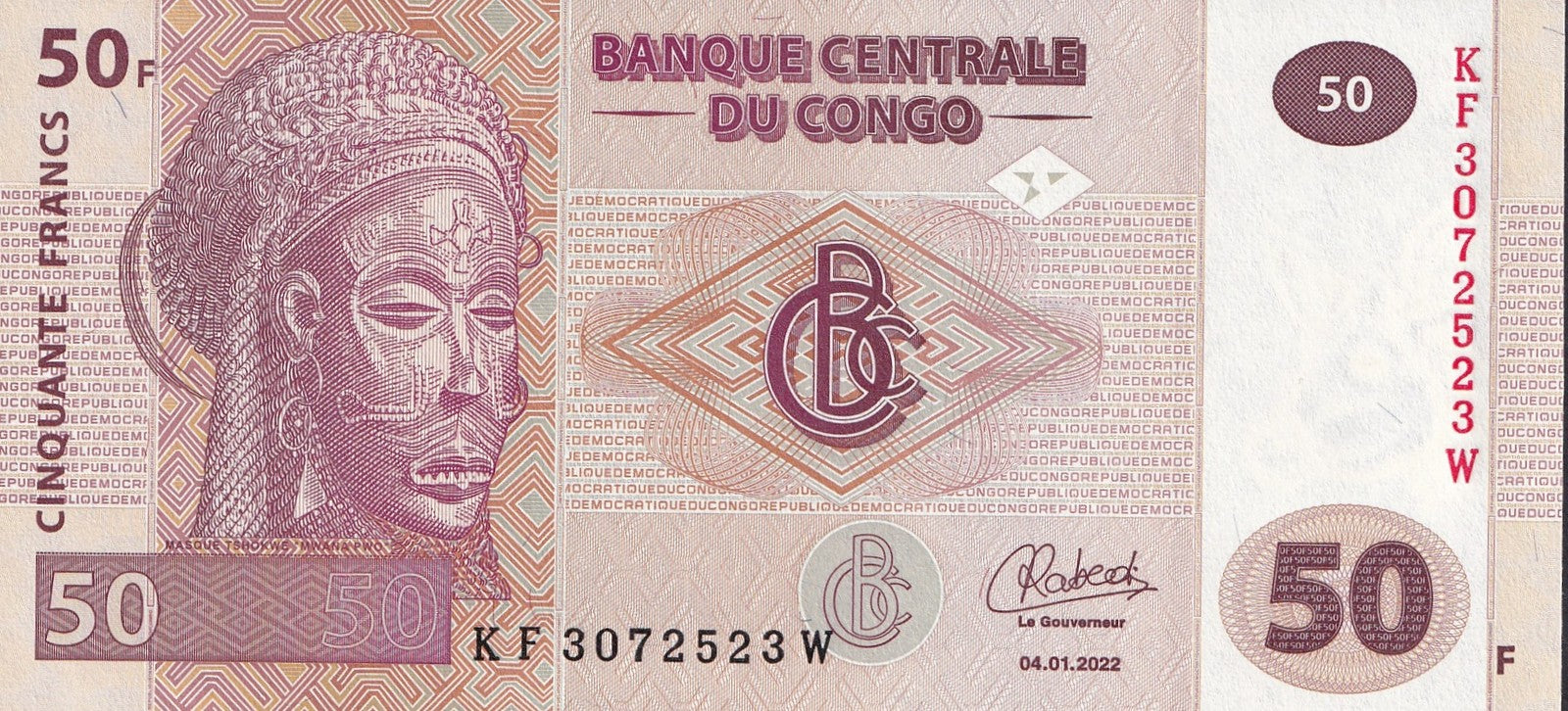 Congo Democratic Republic 50 Francs 2022 P 97A UNC