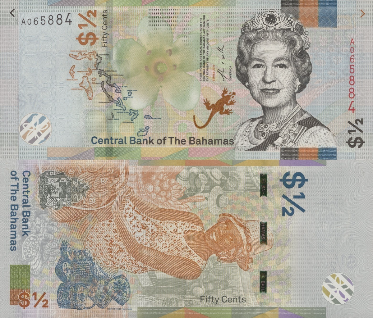 Bahamas 50 Cents 2019 P A77 QEII Queen UNC 1/5 Bundle Lot 20 pcs