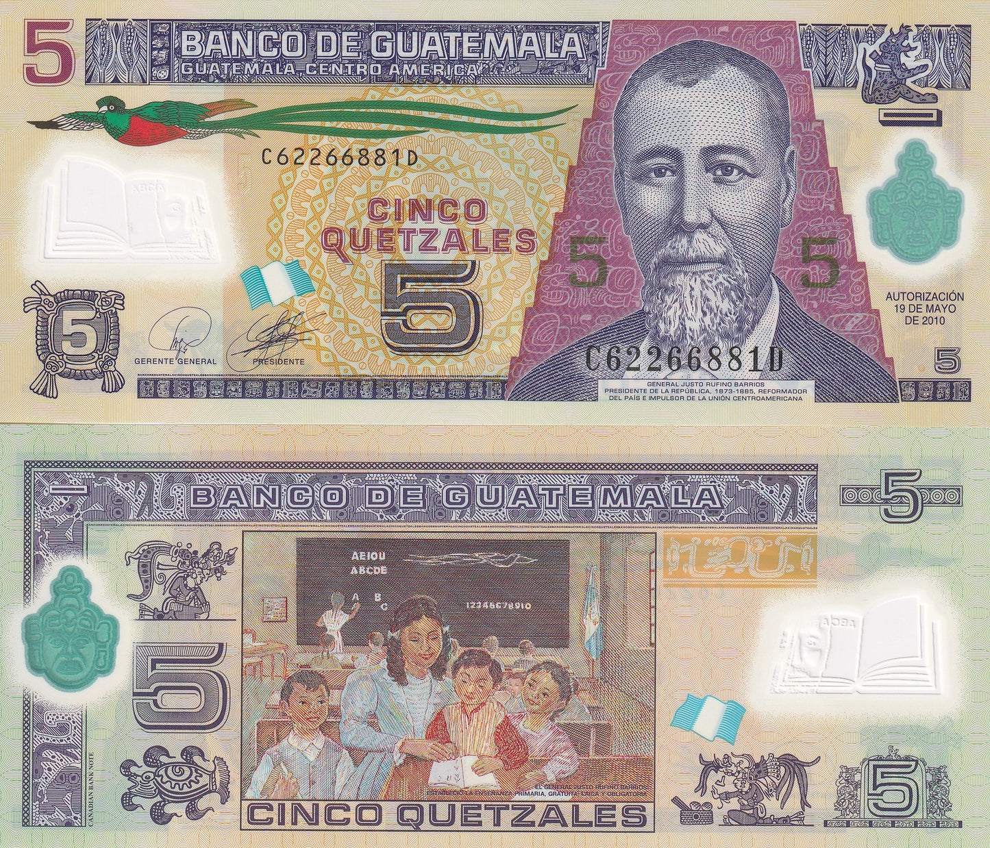 Guatemala 5 Quetzales 2010 P 122a Polymer UNC