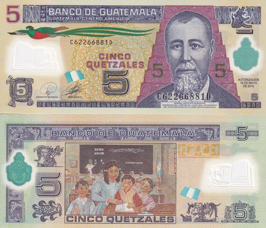 Guatemala 5 Quetzales 2010 P 122a Polymer UNC