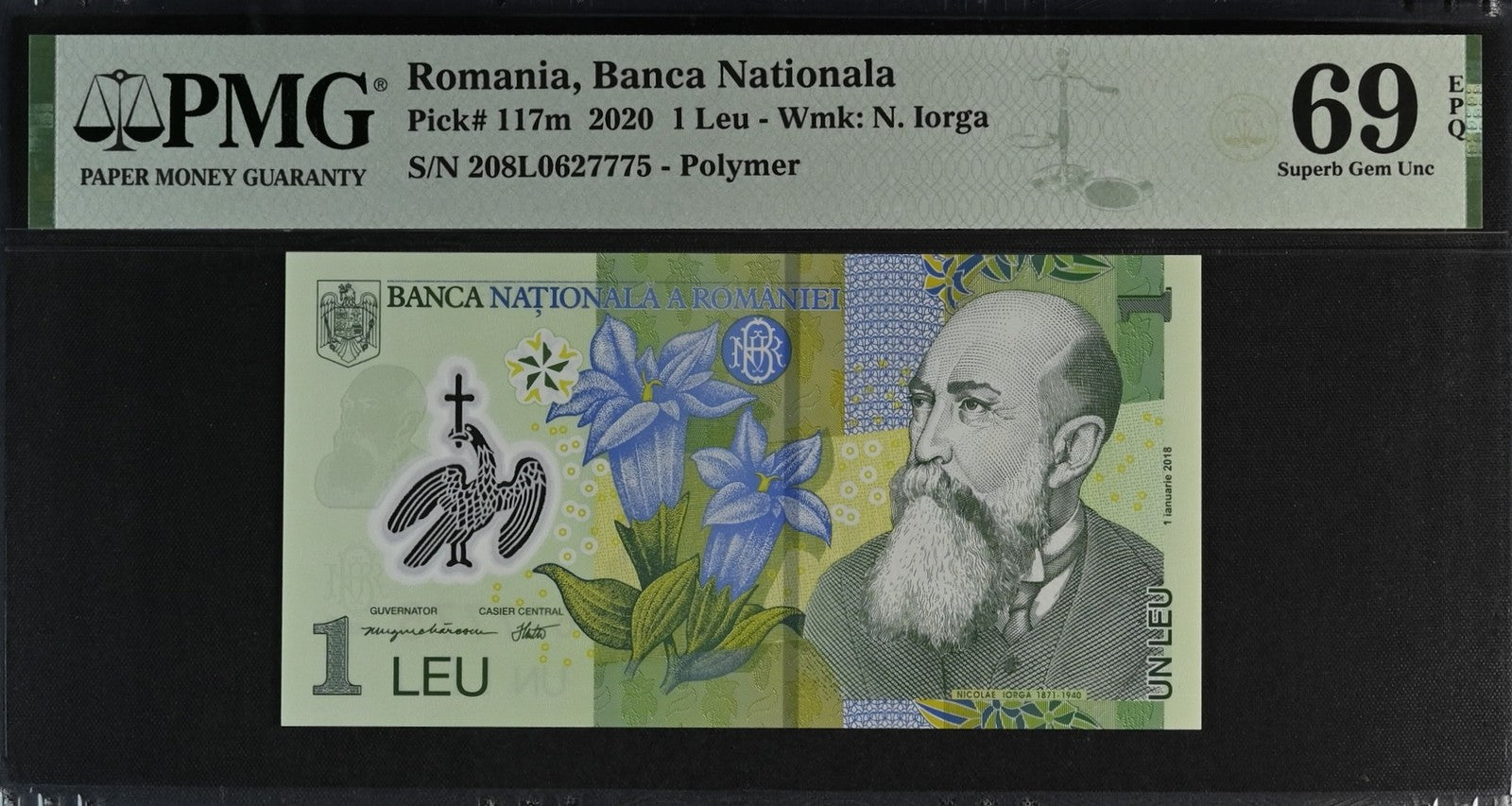 Romania Banca Nationala 1 Leu 2020 P 117m Polymer UNC PMG 69 EPQ 2nd TOP POP