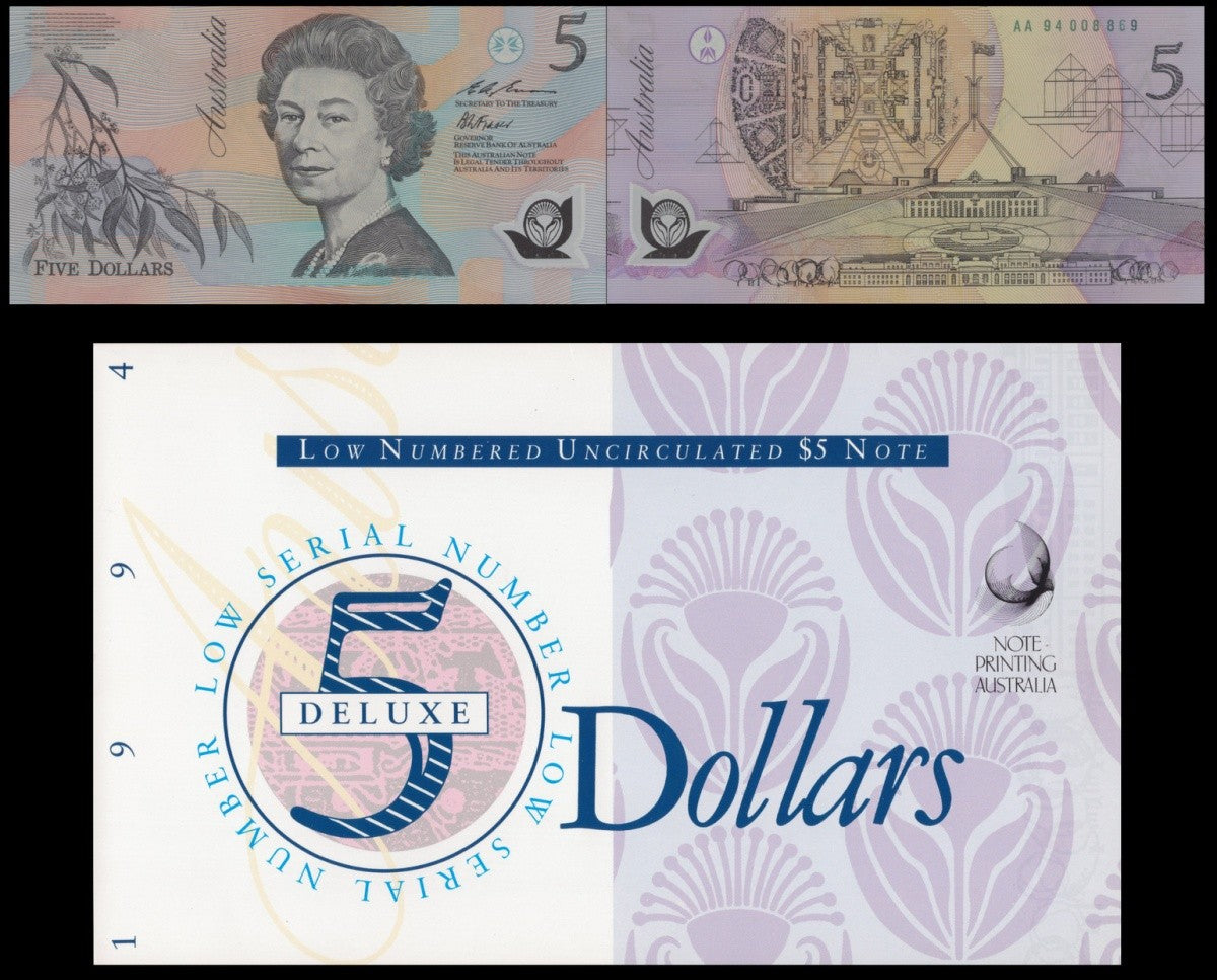 Australia 5 Dollars ND 1992 P 50a(2)  Polymer UNC AA Prefix With Folder