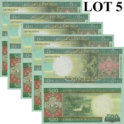 Mauritania 500 Ouguiya 2013 P 18 Hybrid UNC 1/20 Bundle Lot 5 pcs