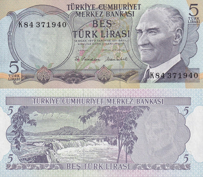 Turkey 5 Turk Lirasi 1970 (1976) P 185 UNC