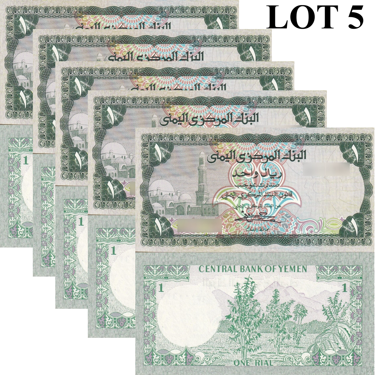 Yemen Arab Republic 1 Rial 1973 P 11b UNC 1/20 Bundle Lot 5 pcs