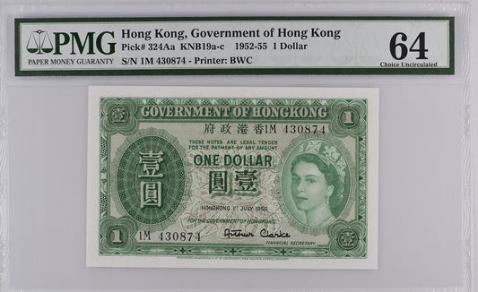 Hong Kong Government of Hong Kong 1 Dollar 1952-55 P 324Aa UNC PMG 64