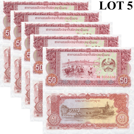 Laos 50 Kip 1979 P 29b UNC 1/20 Bundle Lot 5 pcs