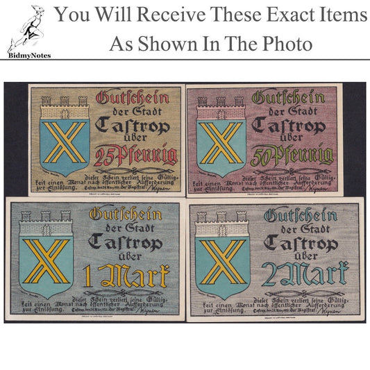 Germany Notgeld CASTROP 25 50 Pfennig 1 2 Mark 1921 Set 4 pcs