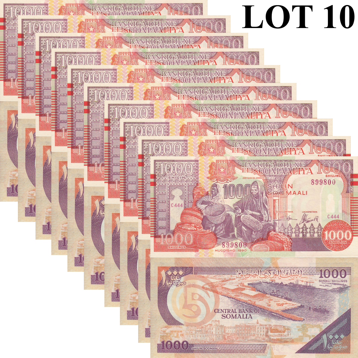 Somalia Puntland 1000 Shilin Soomaali 1990 P R10 UNC 1/10 Bundle Lot 10 pcs